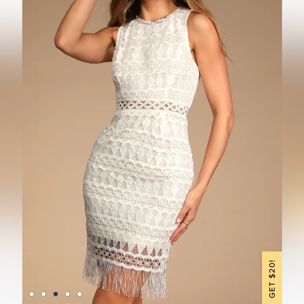 Lulu’s | NWT Kenna White Crochet Lace Sleeveless Bodycon Dress